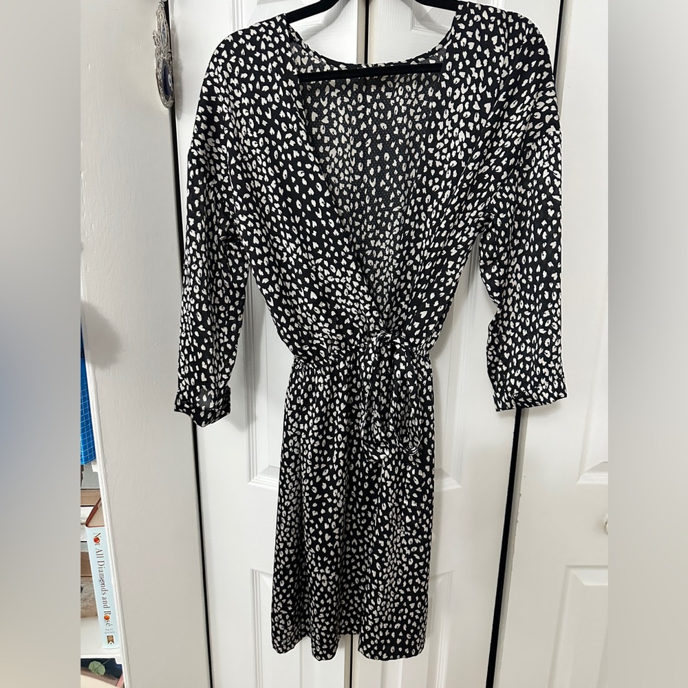 lovestitch Black and White Printed Long Sleeve Wrap Dress